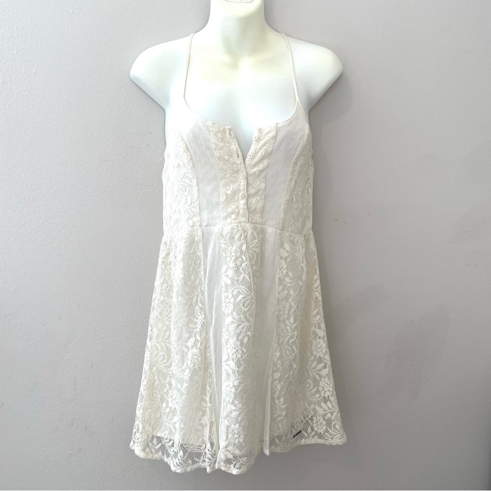 Abercrombie Vintage Light Cream Strappy Floral Lace Mini Dress
